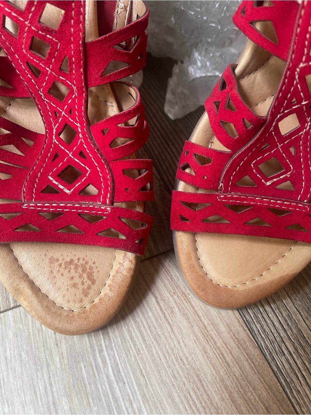 Earth Red Laser-Cut Strappy Heels - Picture 4 of 5